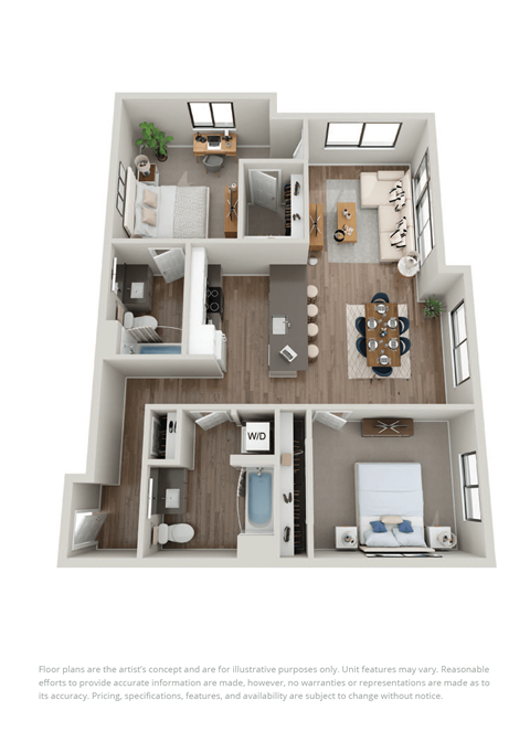 Floor plan for 2 beds, 2 baths, 1095 sqft